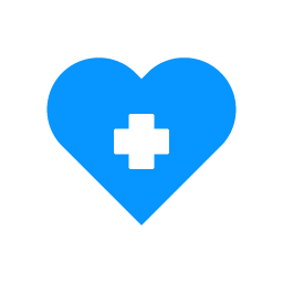 Blaues Icon eines Herzes mit Kreuz in der Mitte