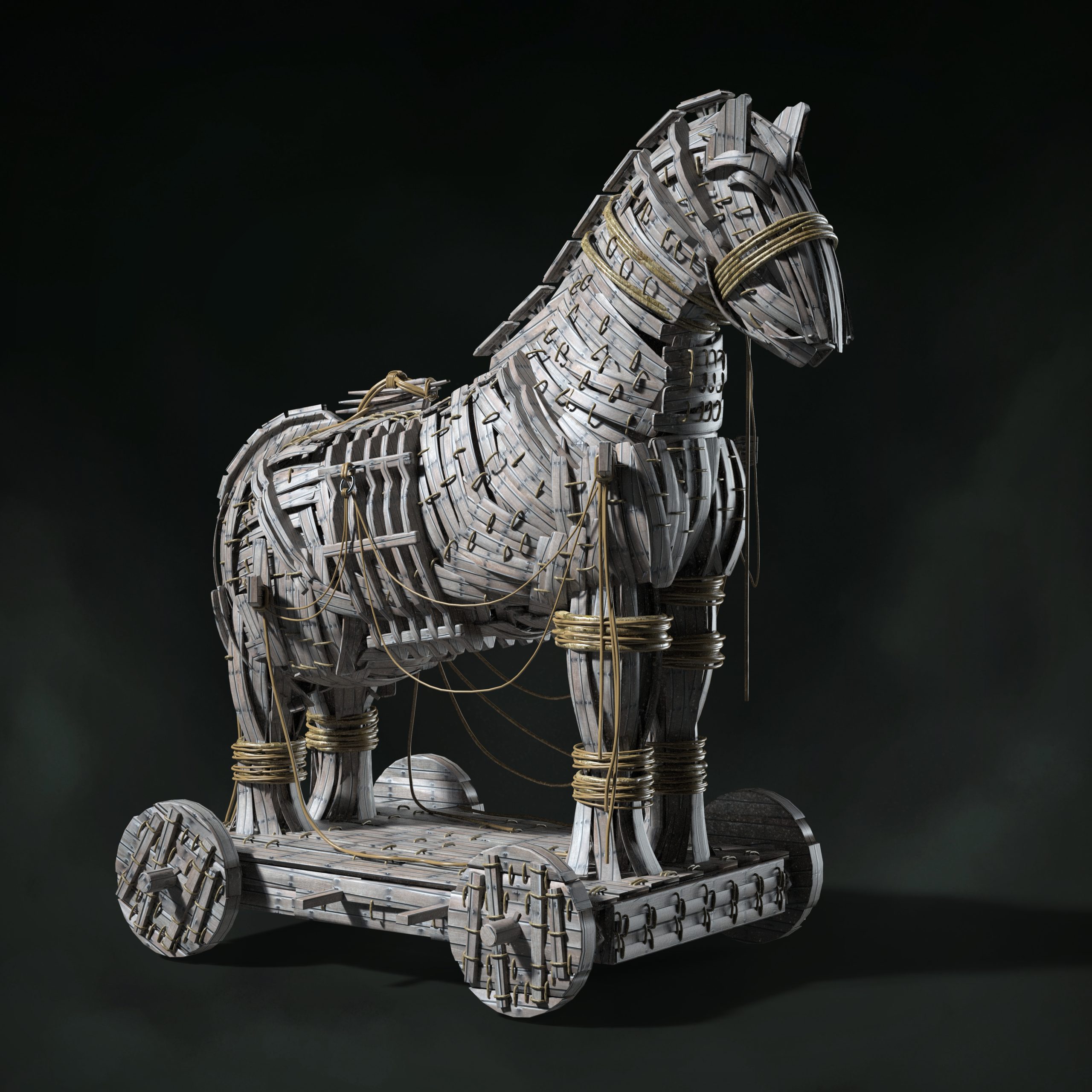 Ansicht eines Trojanischen Pferdes aus Holz