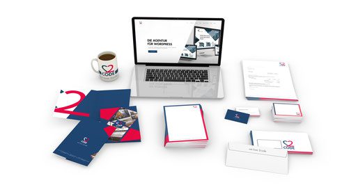 3D Komposition der Unternehmensausstattung von 2 Code