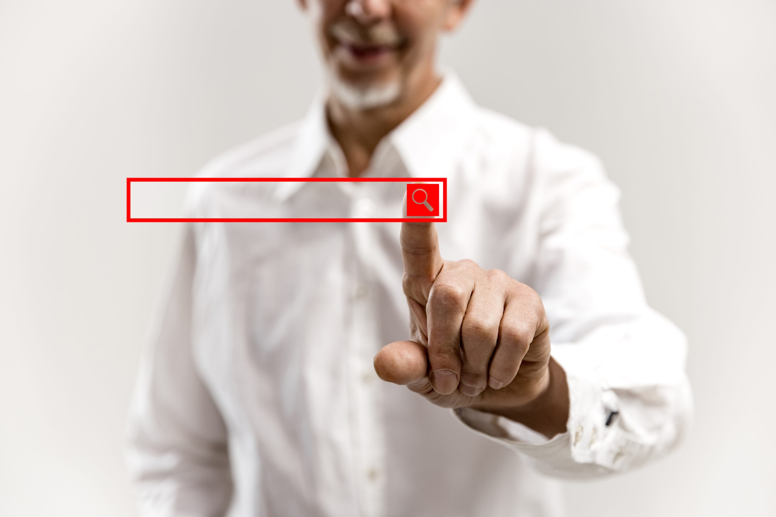 Geschäftsmann Finger berühren leere Suchleiste, moderne Business-Hintergrund-Konzept - kann für Text oder Bilder einfügen verwendet werden.