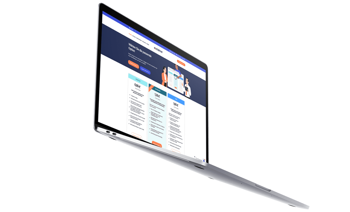 Laptopansicht der Preisübersicht von exclaimer