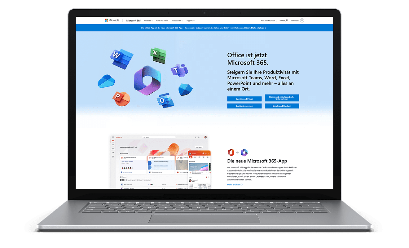 Laptopansicht der Microsoft website