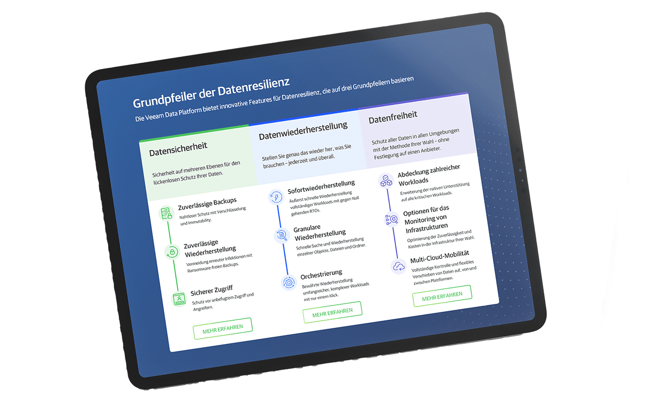Tabletansicht von Veeam leistungen
