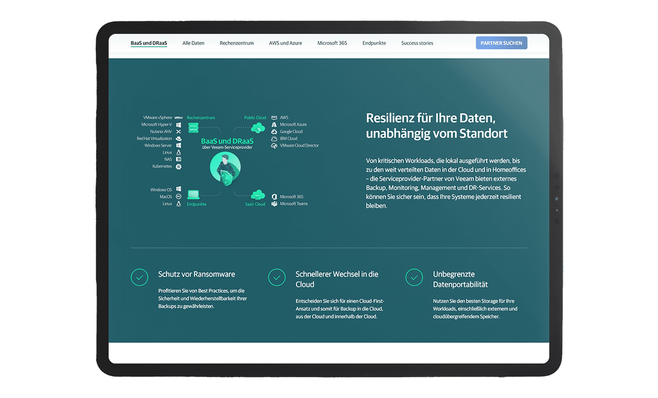 Tablet ansicht von Veeam