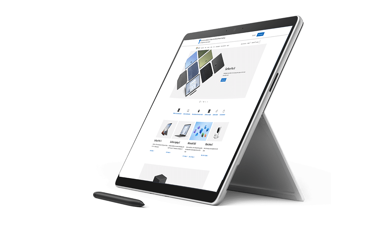 Microsoft Surface von der Seite mit sicht auf die Microsoft Seite
